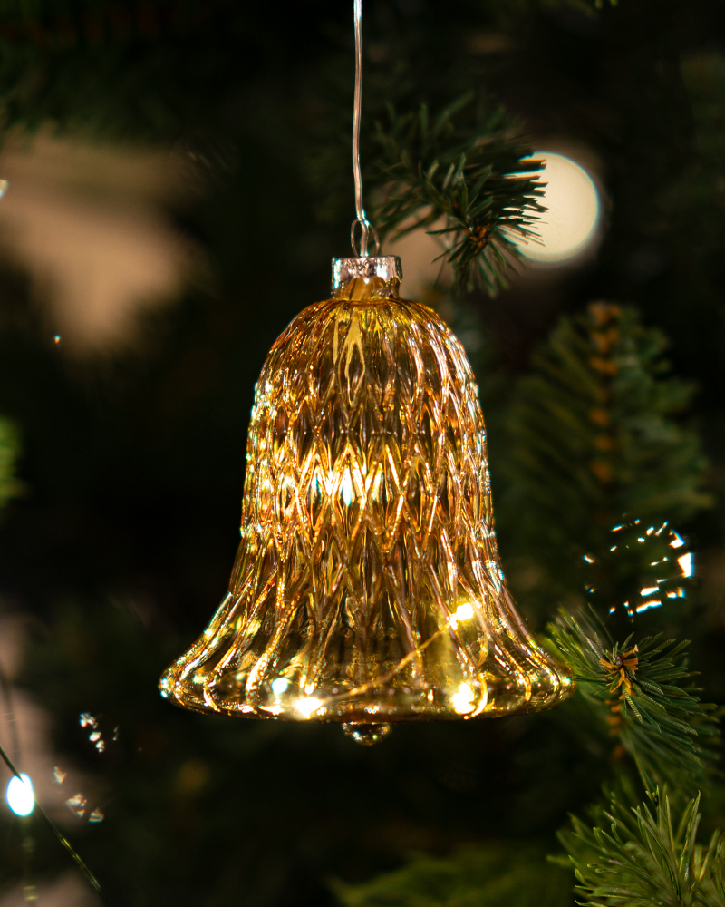 Luna Klokke med 5 LED, H: 10 cm, Gylden/Rav