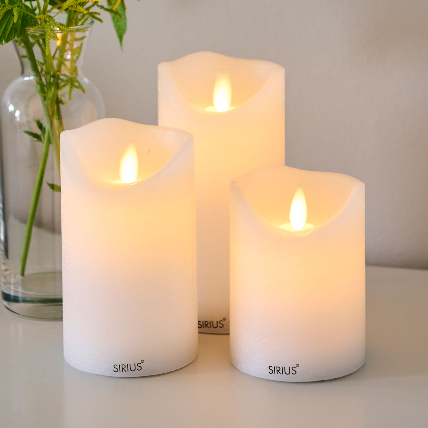 Sara Genopladelig Bloklys 3 stk. sæt Ø7,5 x 10/12,5/15 cm, Hvid