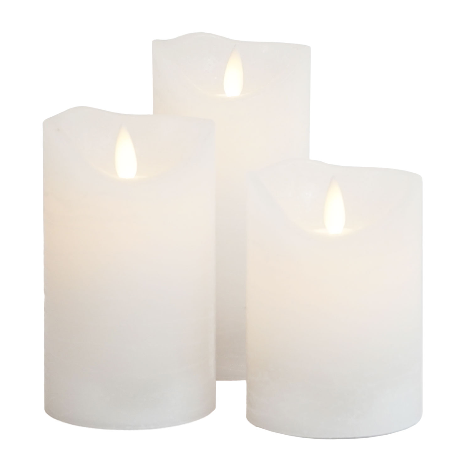 Sara Genopladelig Bloklys 3 stk. sæt Ø7,5 x 10/12,5/15 cm, Hvid