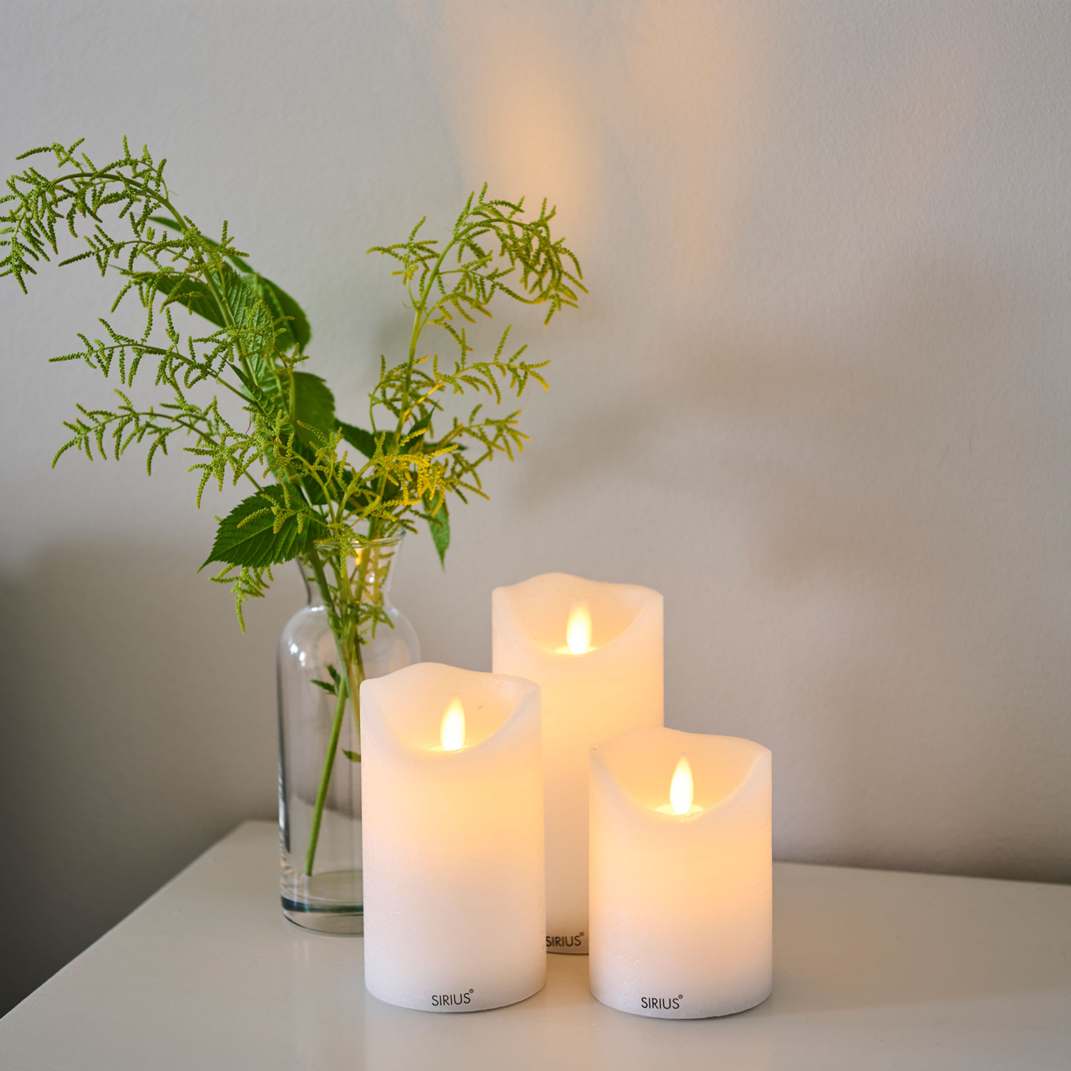 Sara Genopladelig Bloklys 3 stk. sæt Ø7,5 x 10/12,5/15 cm, Hvid