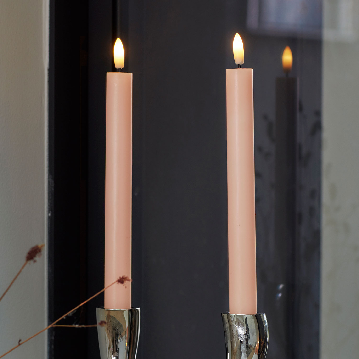 Sille Kronelys 2-pak, Ø2 x 25 cm, Dusty Peach