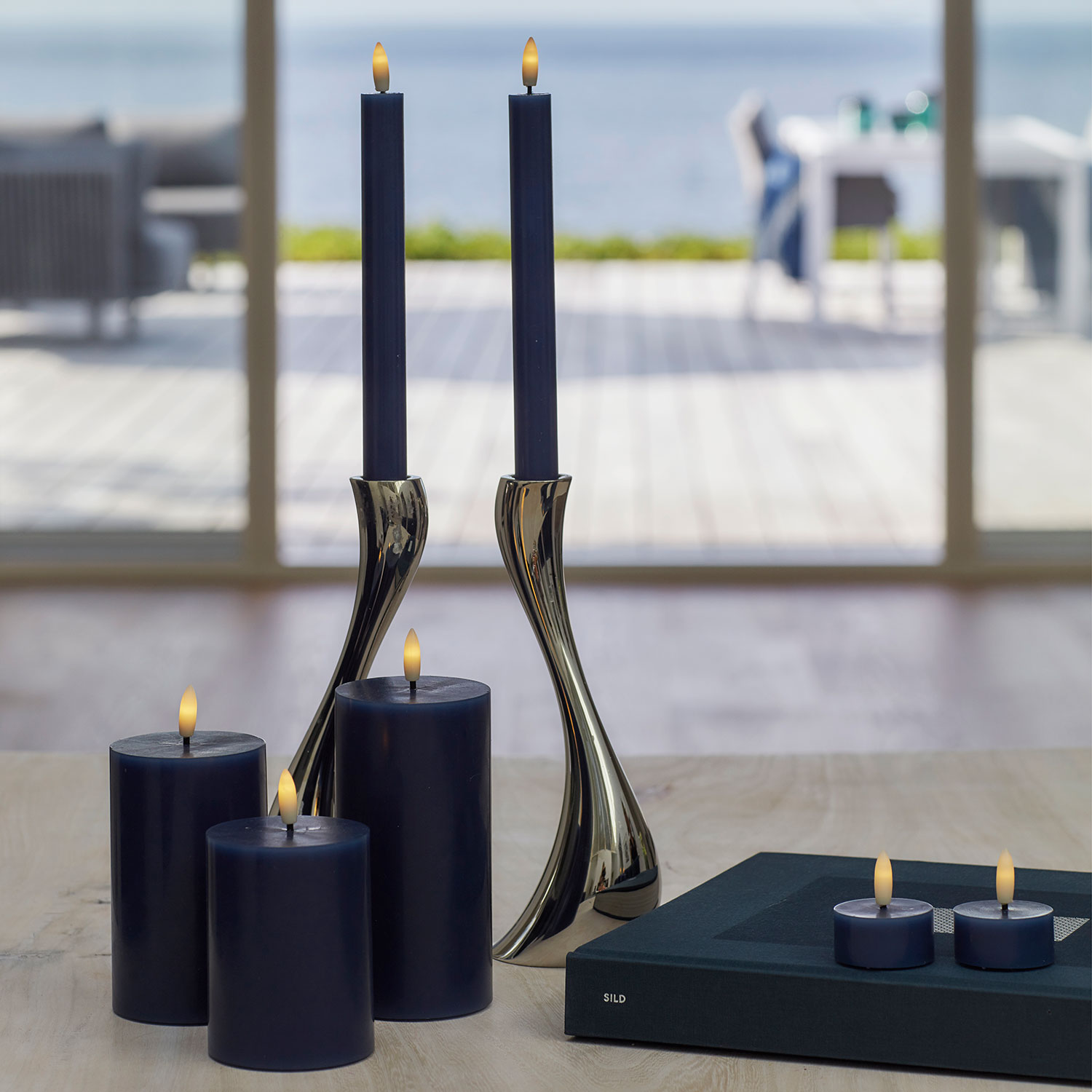 Sille Bloklys Ø7,5 x 15 cm, Deep Ocean