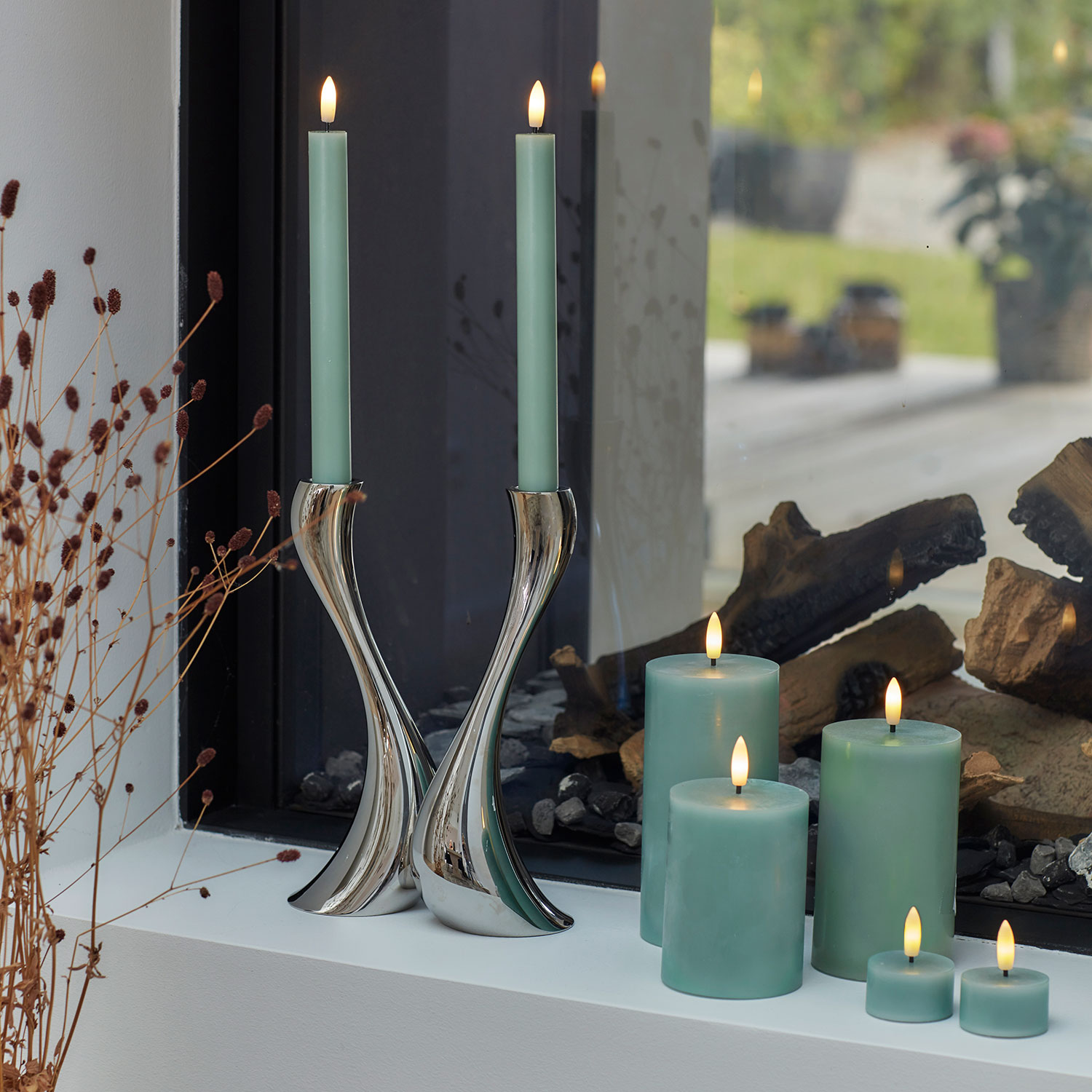 Sille Bloklys Ø7,5 x 10 cm, Sandy Green