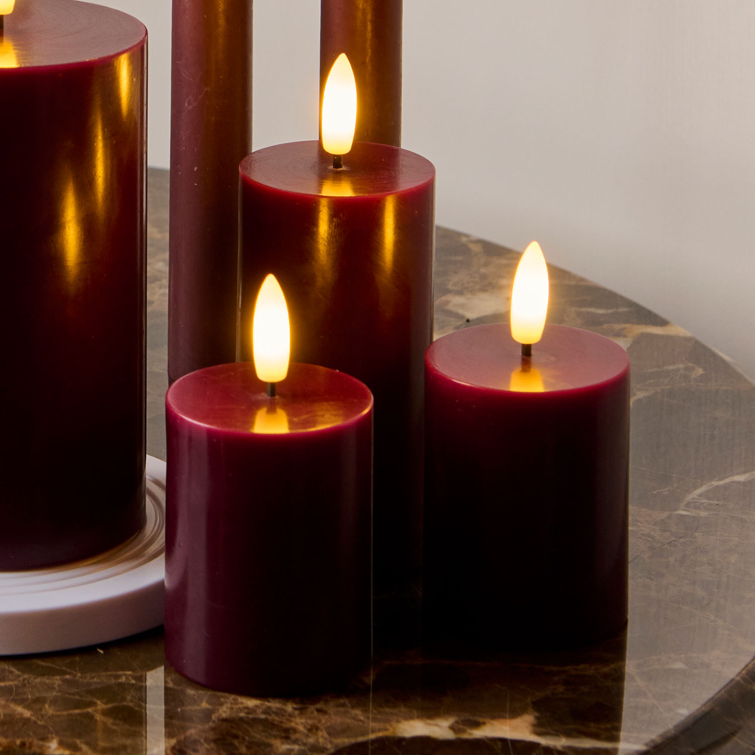 Sille Genopladelig Bloklys 3 stk. sæt Ø5 x 10/12,5/15 cm, Bordeaux