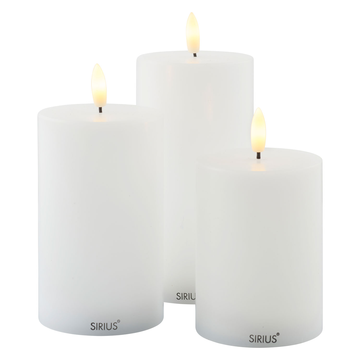 Sille Bloklys 3 stk. sæt Ø7,5 x 10/12,5/15 cm, Hvid