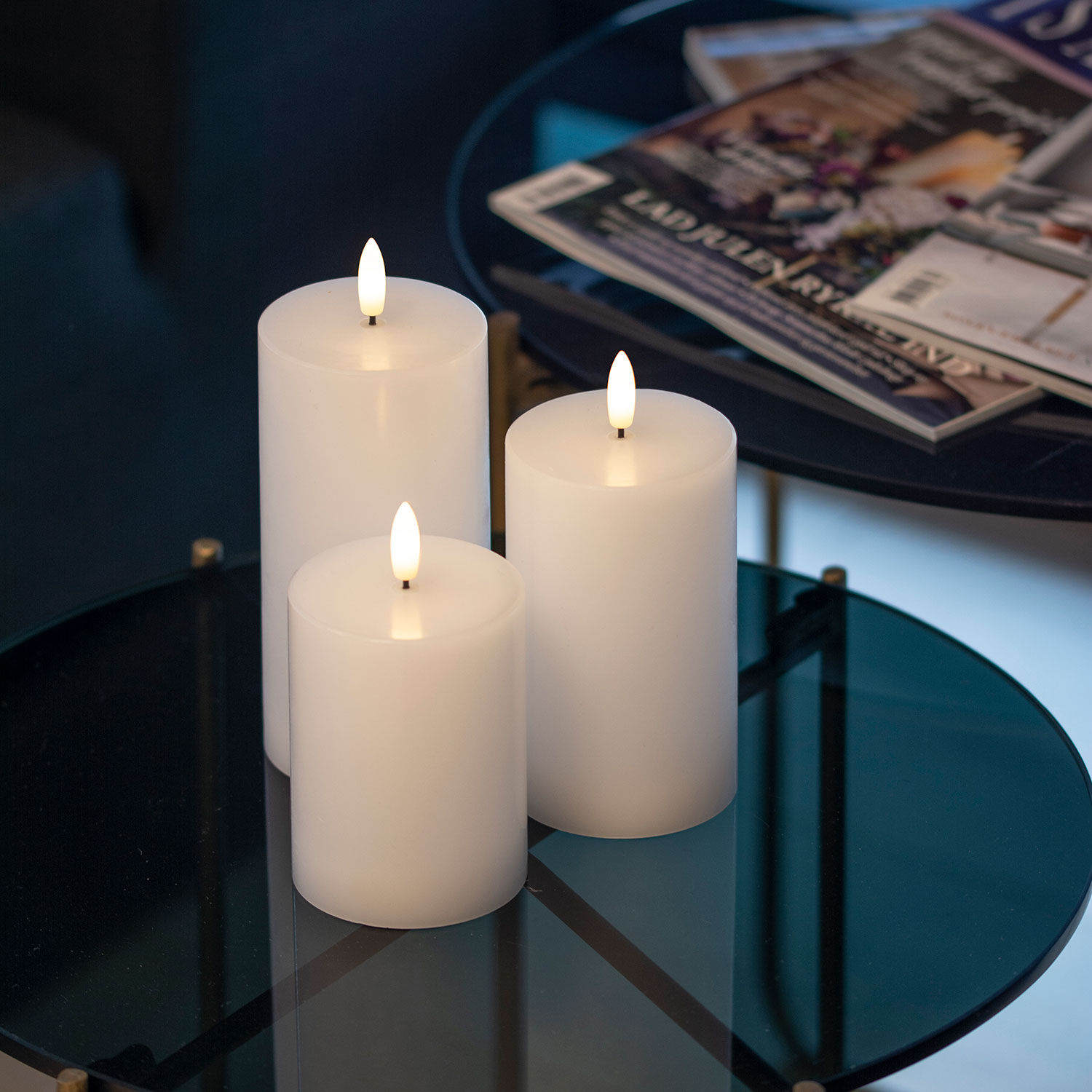 Sille Bloklys 3 stk. sæt Ø7,5 x 10/12,5/15 cm, Hvid