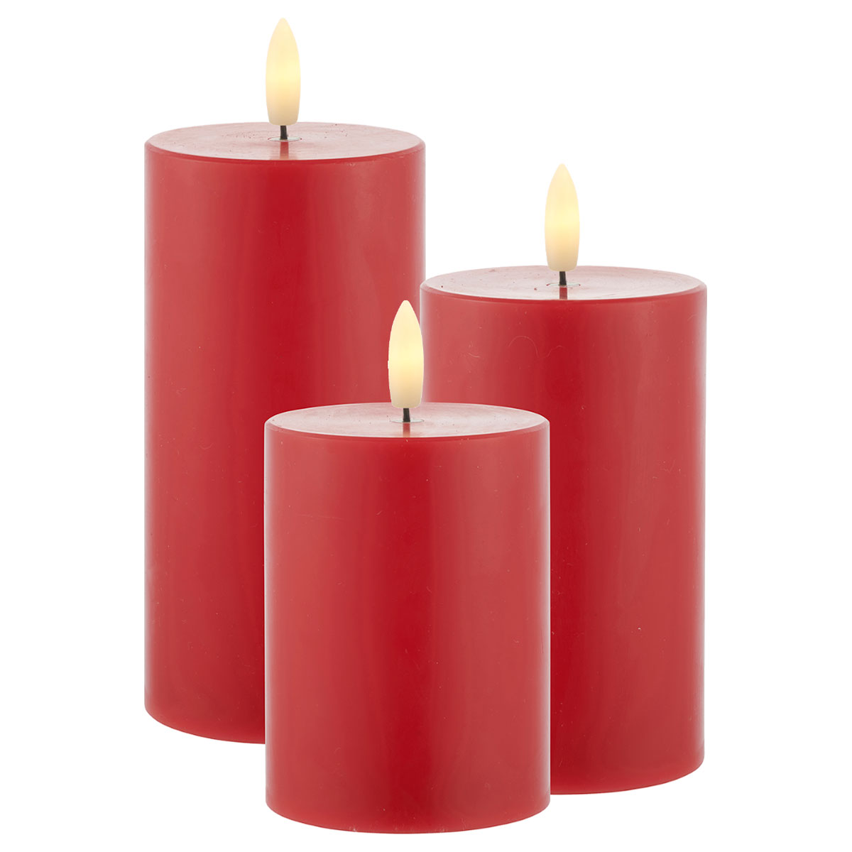 Sille Bloklys 3 stk. sæt Ø7,5 x 10/12,5/15 cm, Rød