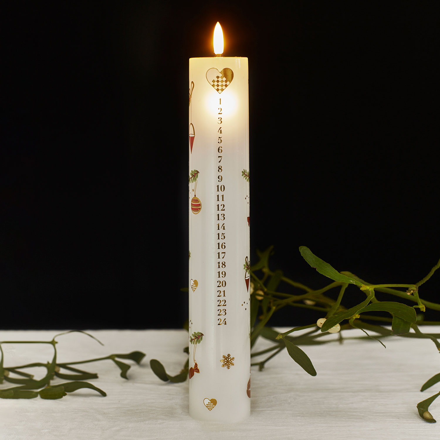 Mie Kalenderlys - 29 cm, Hvid