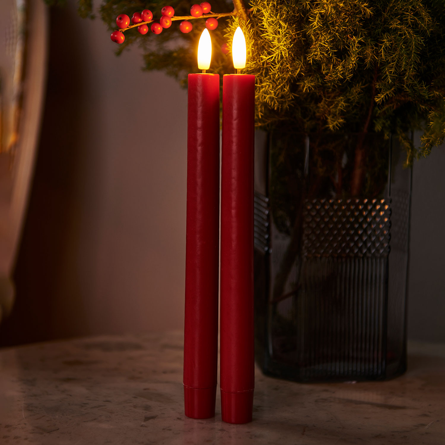 Sille Kronelys 2-pak, Ø2 x 25 cm, Rød