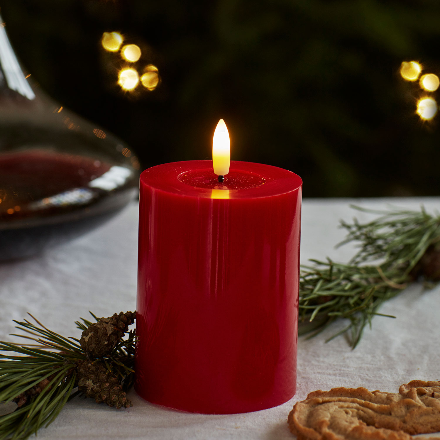 Sille Lak Bloklys - Ø7,5 x 10 cm, Rød