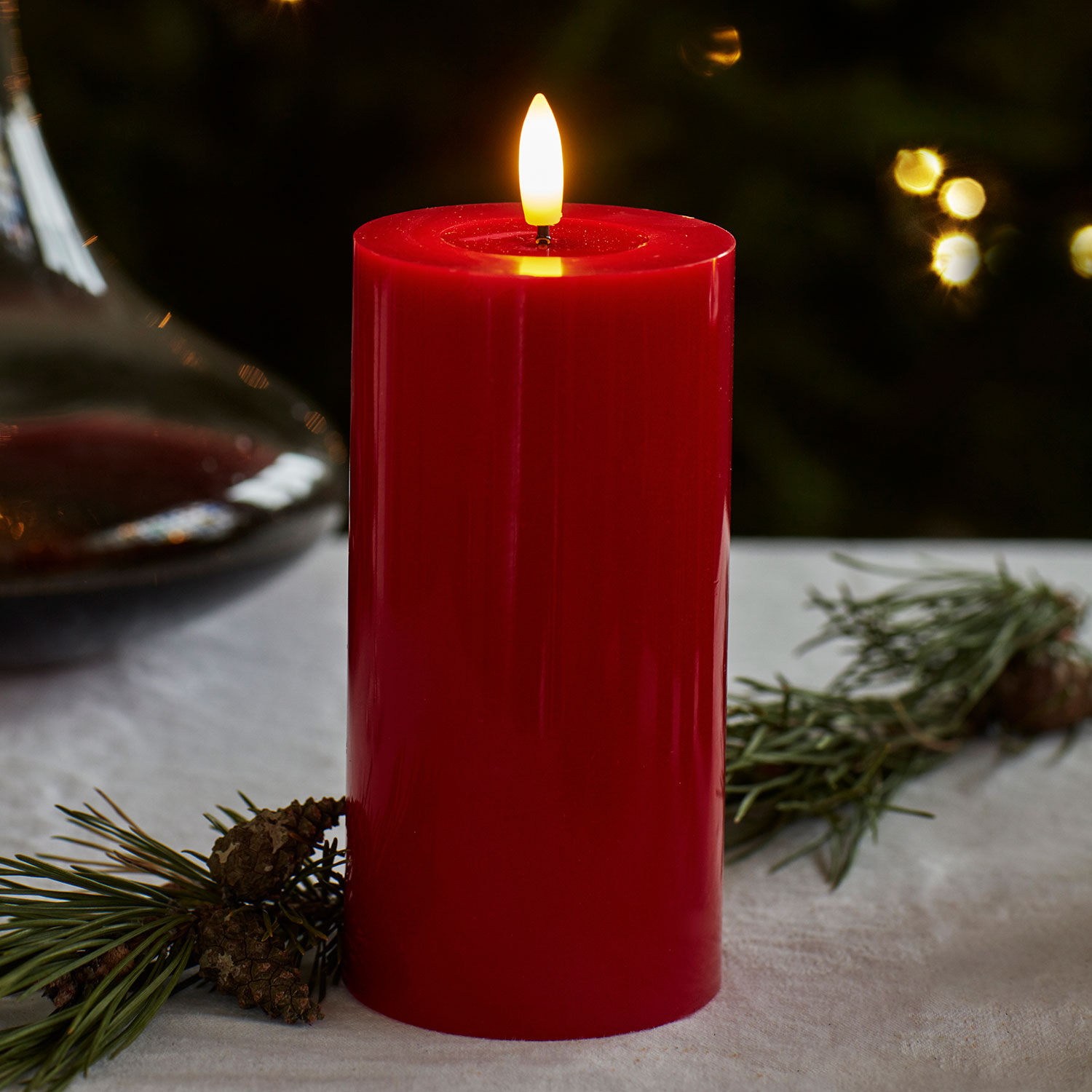 Sille Lak Bloklys - Ø7,5 x 15 cm, Rød