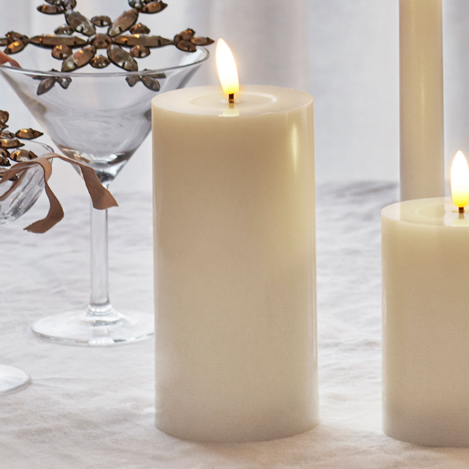 Sille Lak Bloklys - Ø7,5 x 15 cm, Elfenben