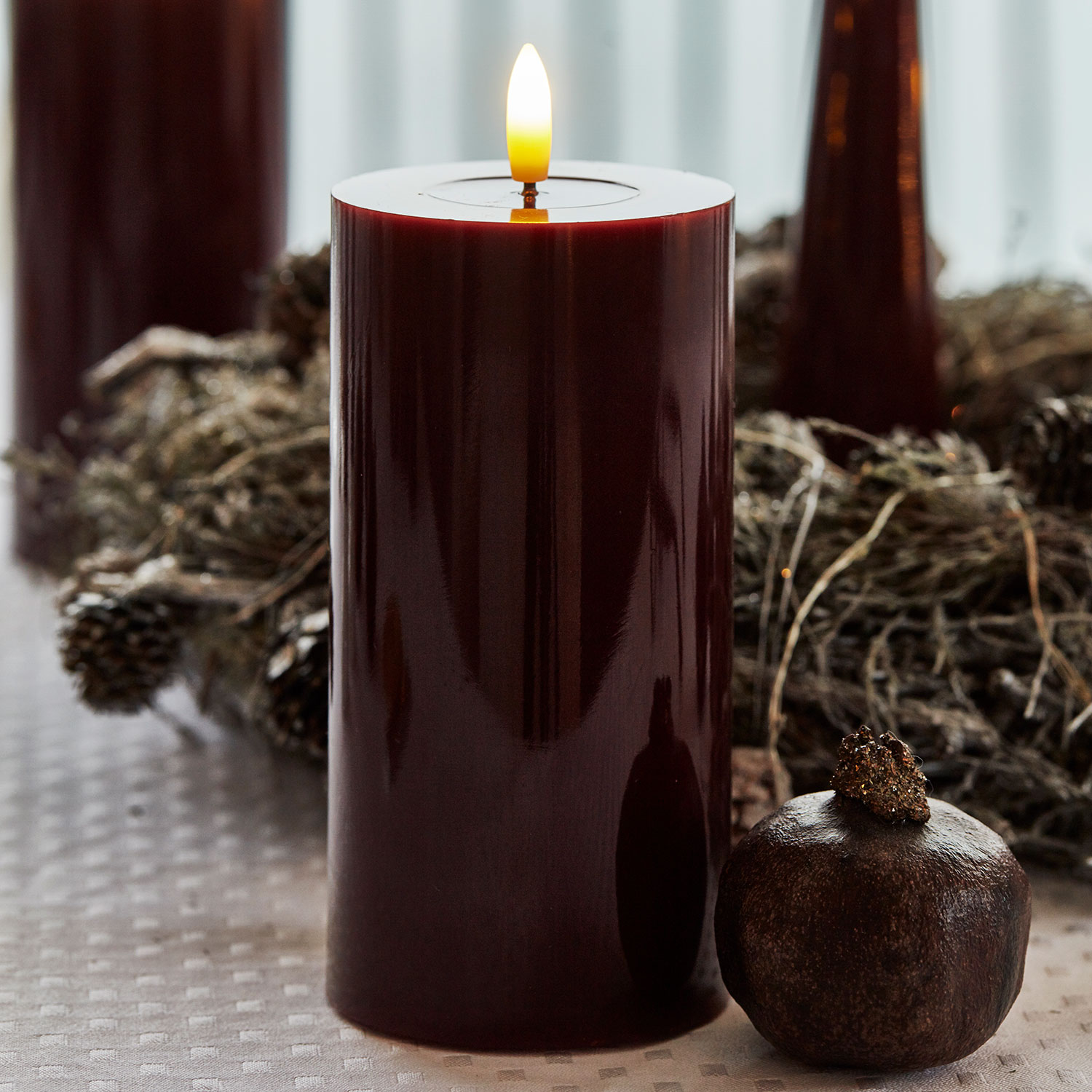 Sille Lak Bloklys - Ø7,5 x 15 cm, Bordeaux