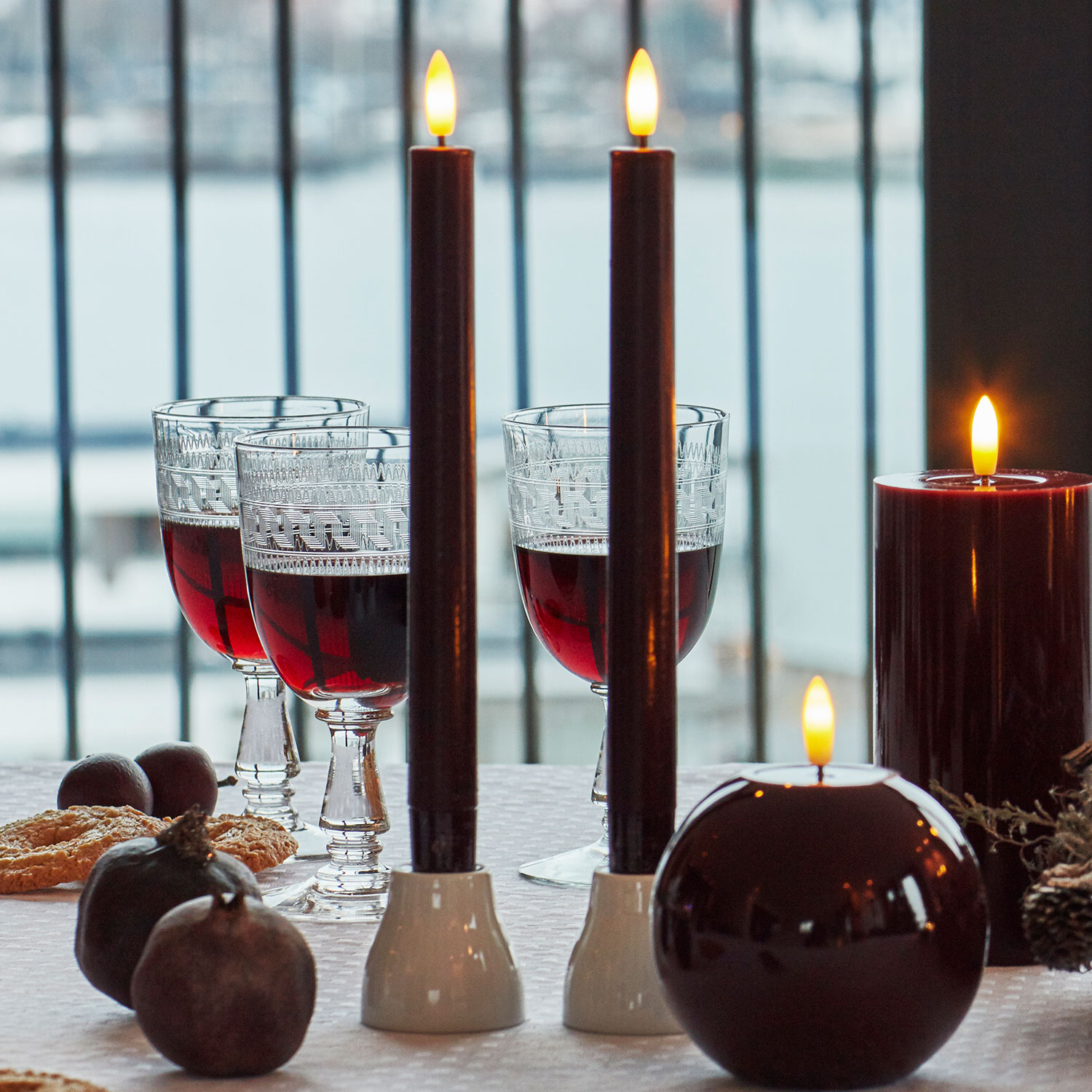 Sille Lak Kronelys 2-pak - 20 cm, Bordeaux