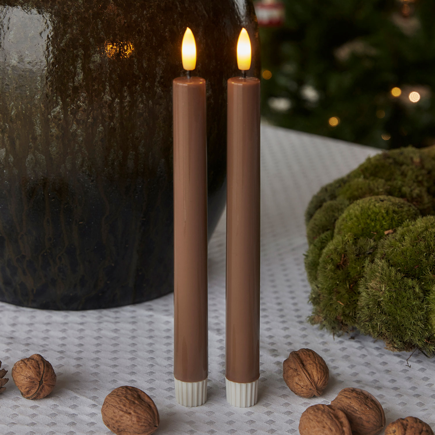 Sille Lak Kronelys 2-pak - 24,5 cm, Toffee