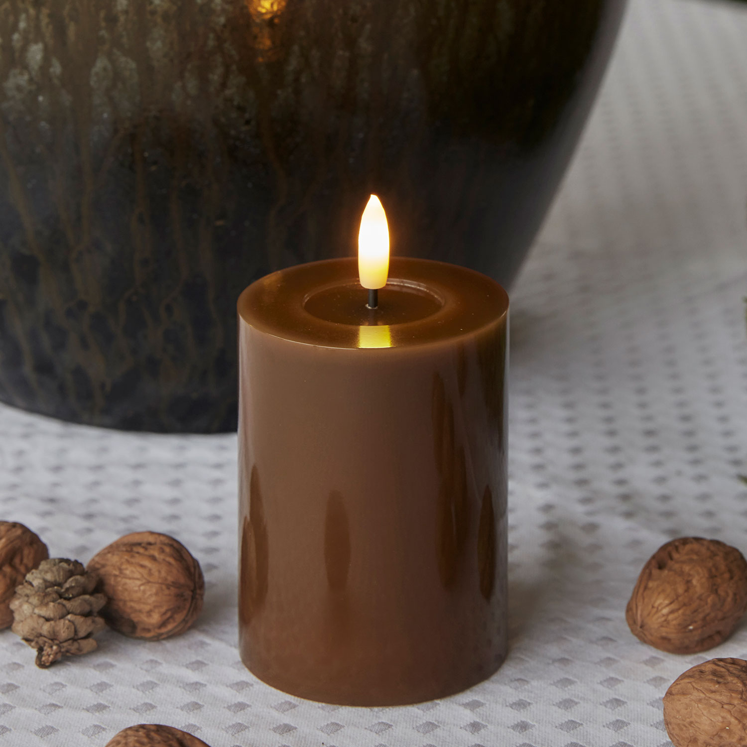 Sille Lak Bloklys - Ø7,5 x 10 cm, Toffee