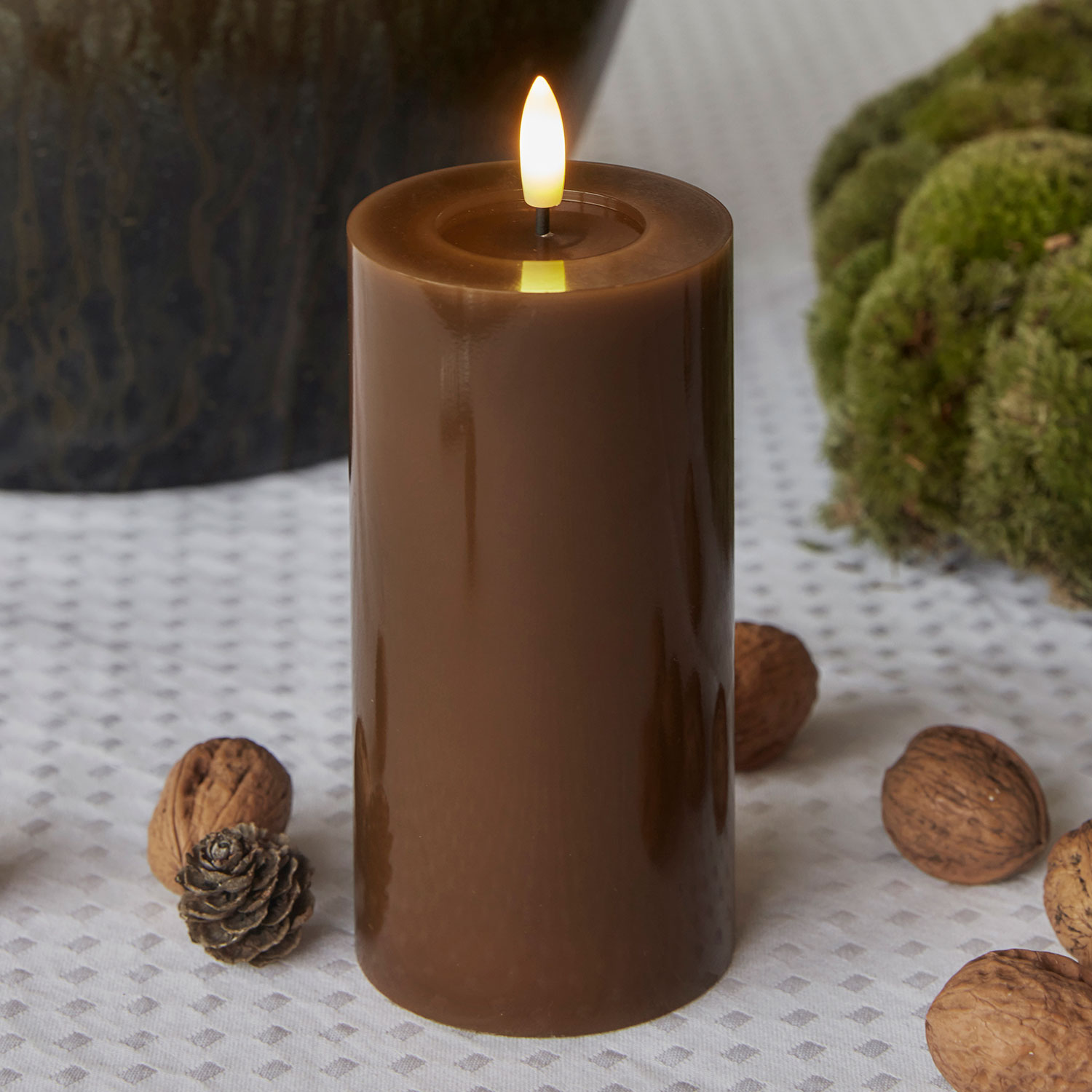 Sille Lak Bloklys - Ø7,5 x 15 cm, Toffee