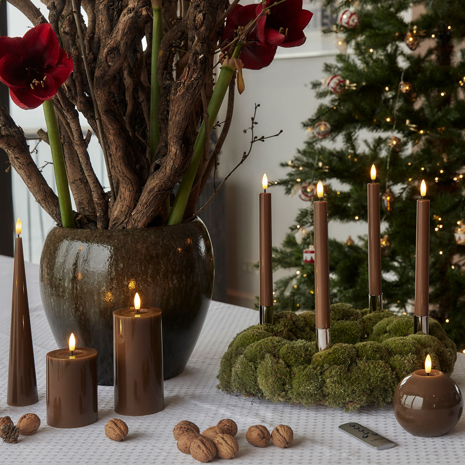 Sille Lak Bloklys - Ø7,5 x 15 cm, Toffee