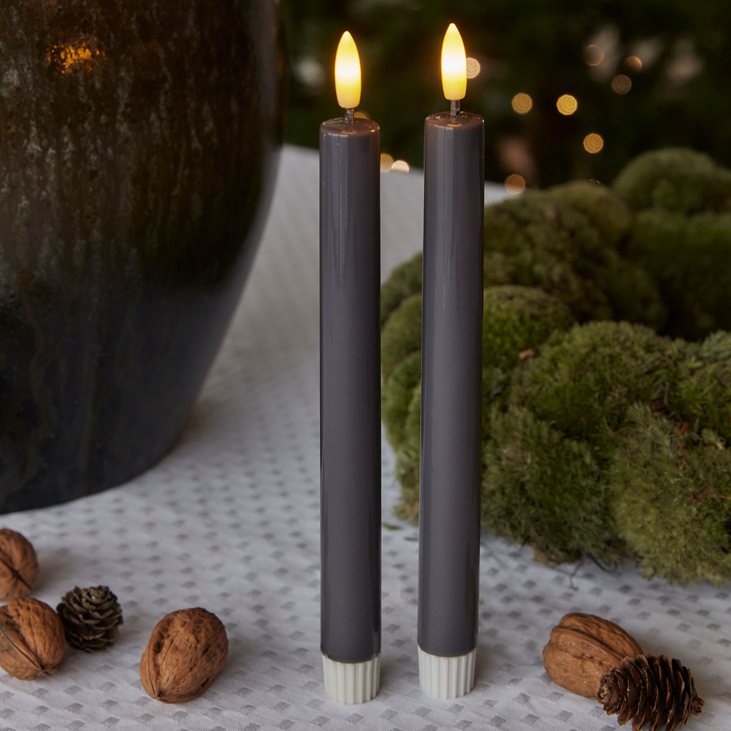 Sille Lak Kronelys 2-pak - 24,5 cm, Stone Gray