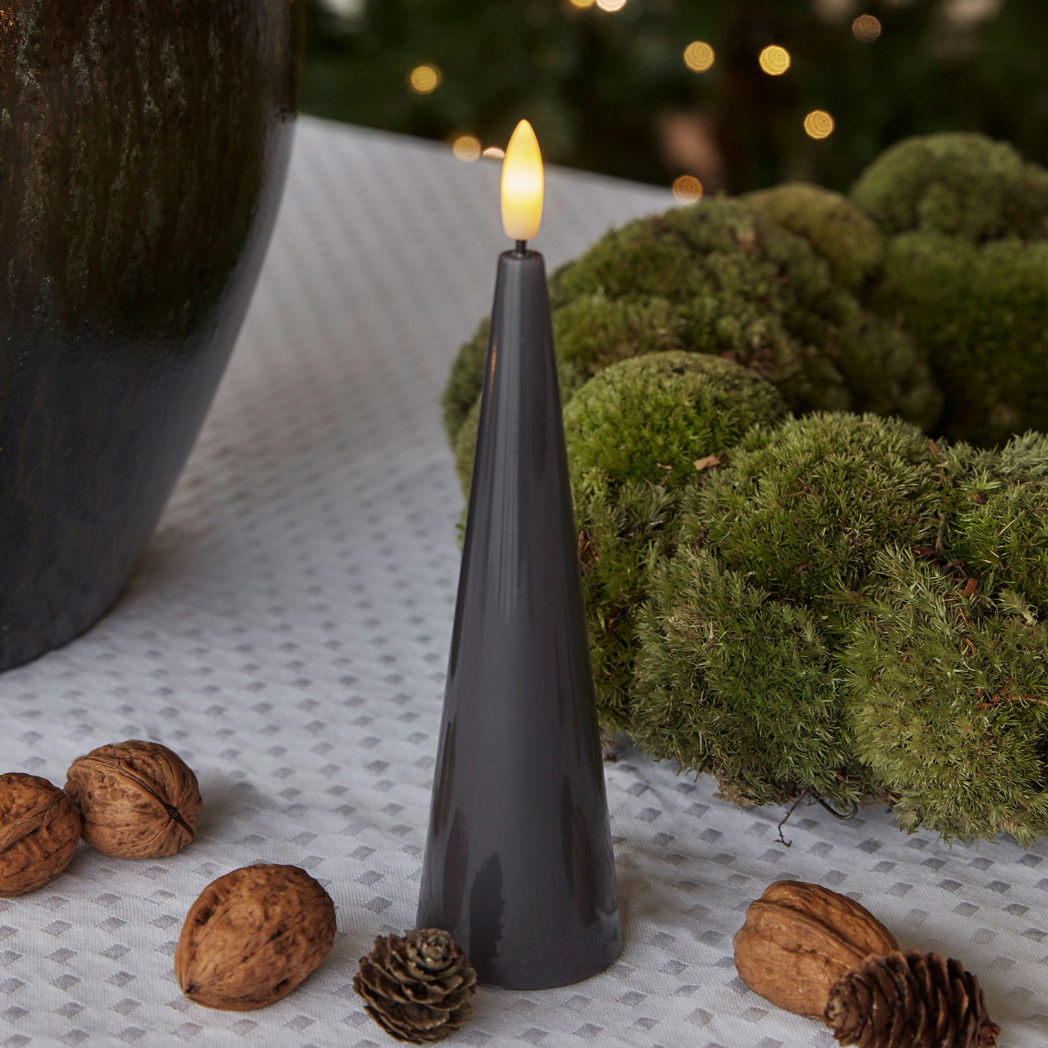 Sille Lak Keglelys - Ø4,8 x 17 cm, Stone Gray