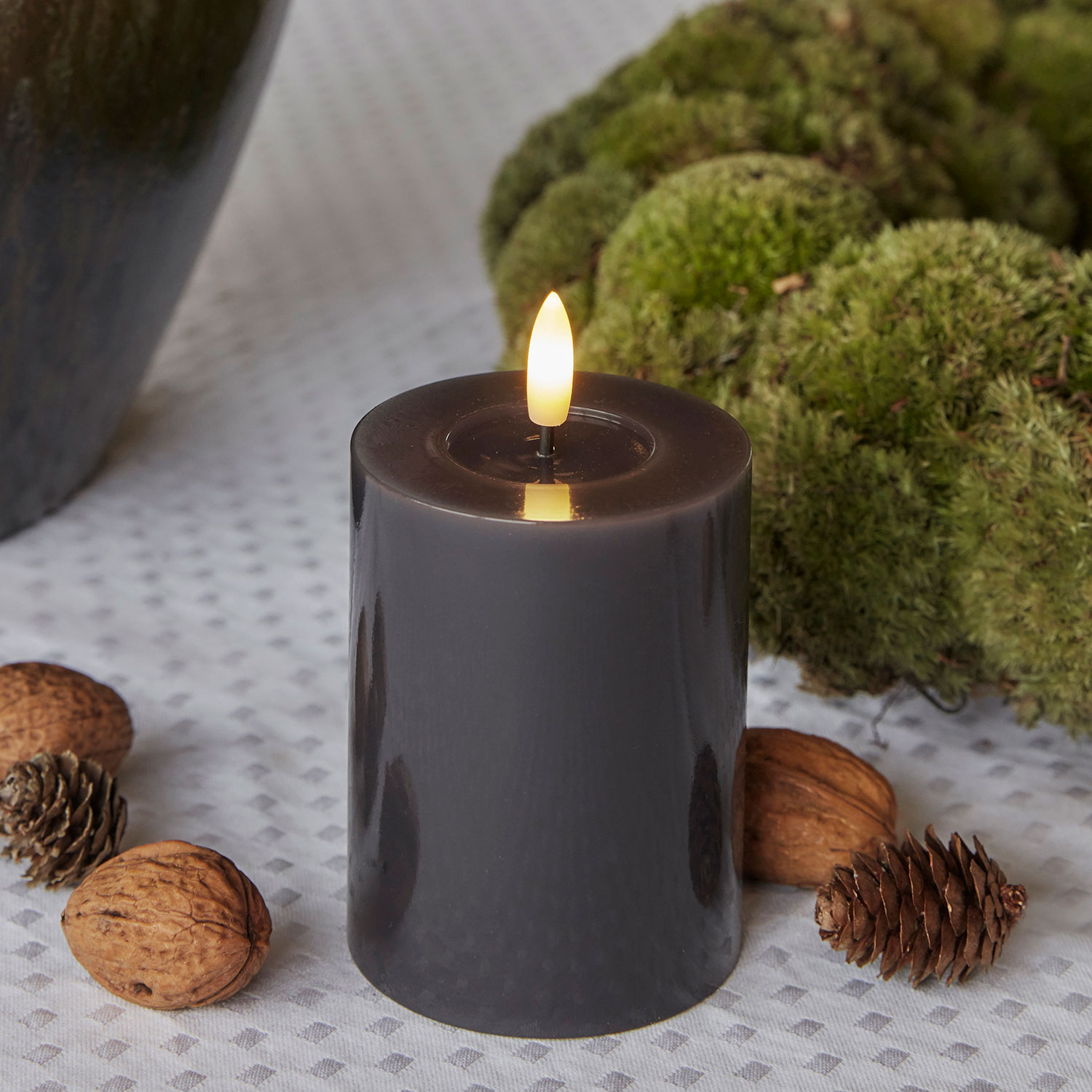 Sille Lak Bloklys - Ø7,5 x 10 cm, Stone Gray