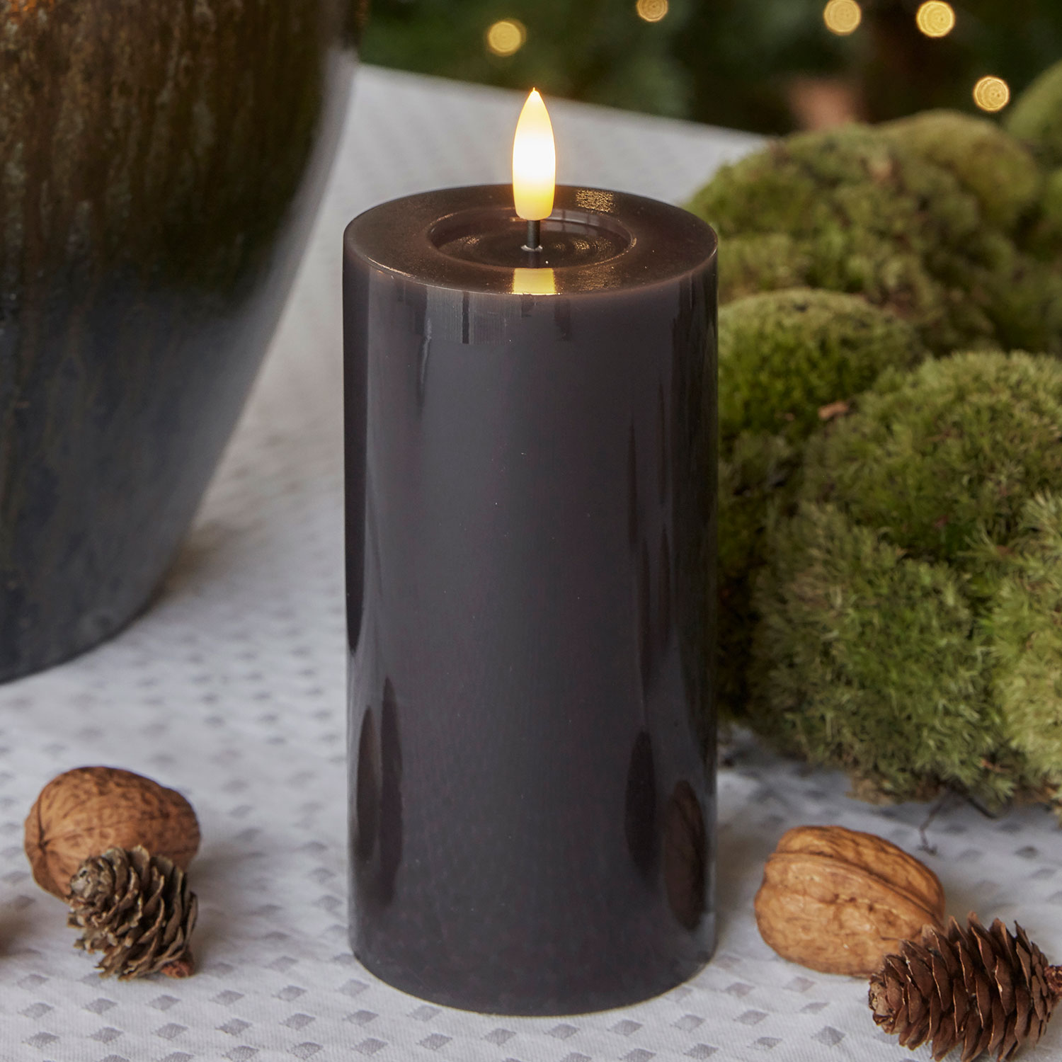 Sille Lak Bloklys - Ø7,5 x 15 cm, Gray