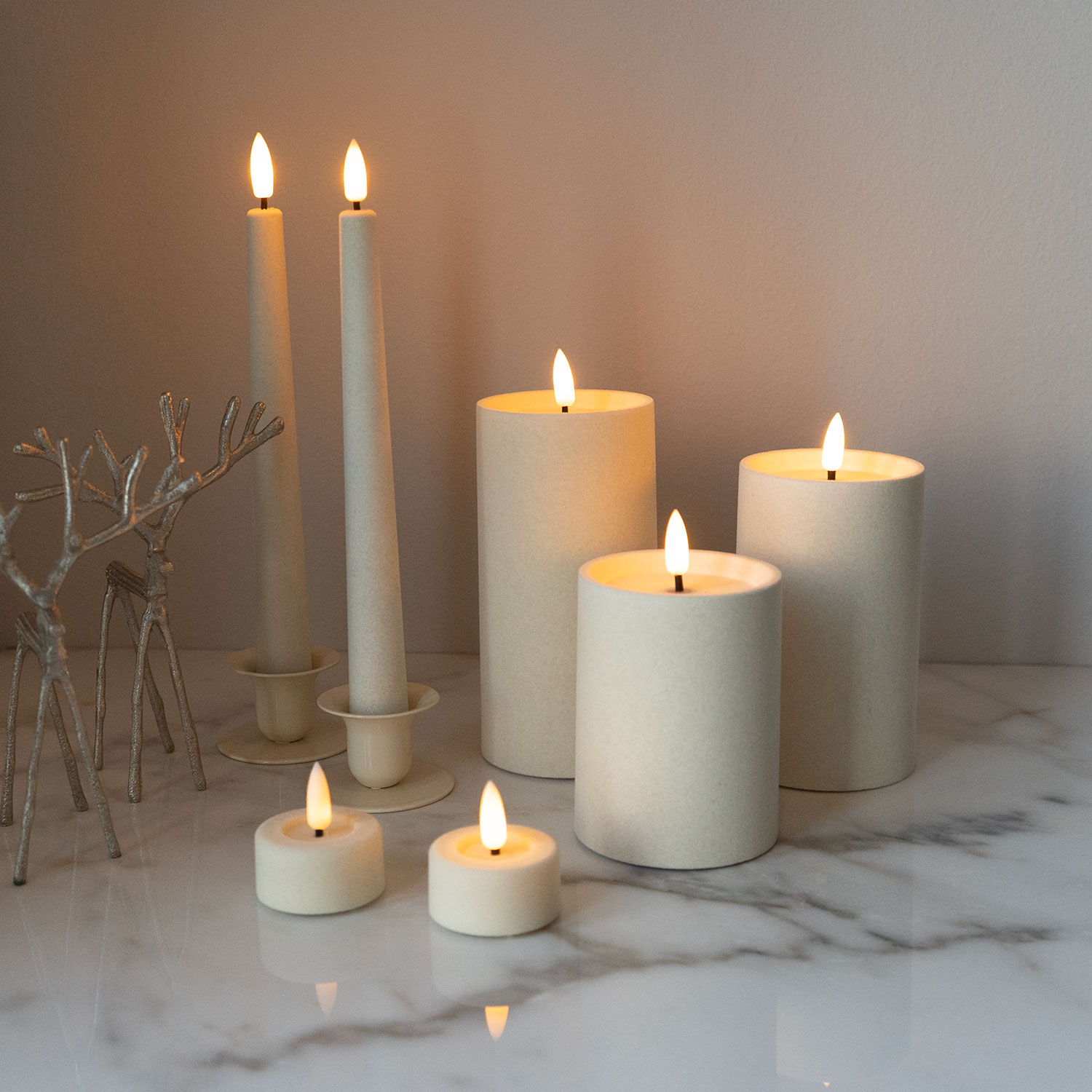 Sille Velour Bloklys - Ø7,5 x 10 cm, Elfenben