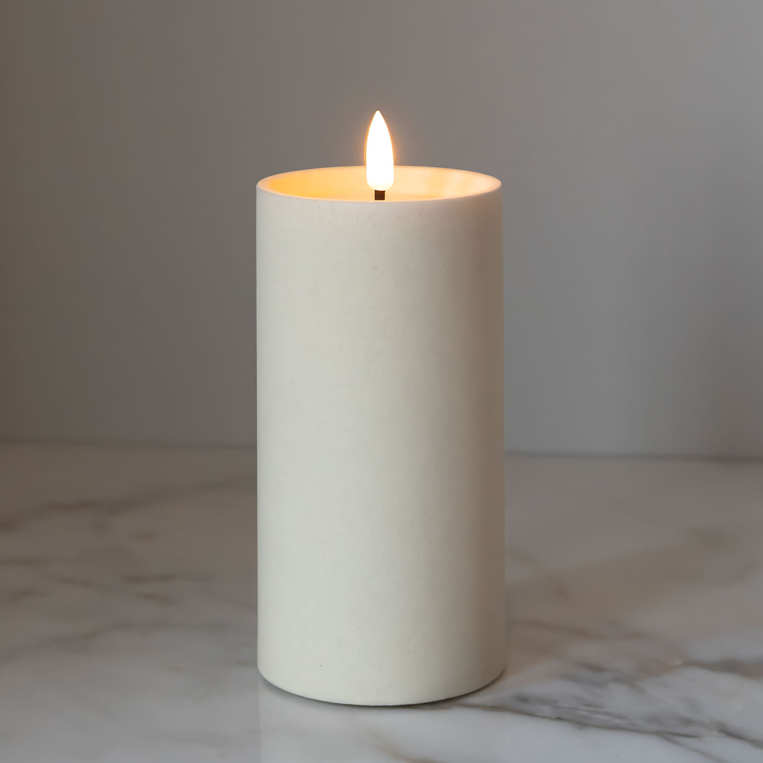 Sille Velour Bloklys - Ø7,5 x 12,5 cm, Elfenben