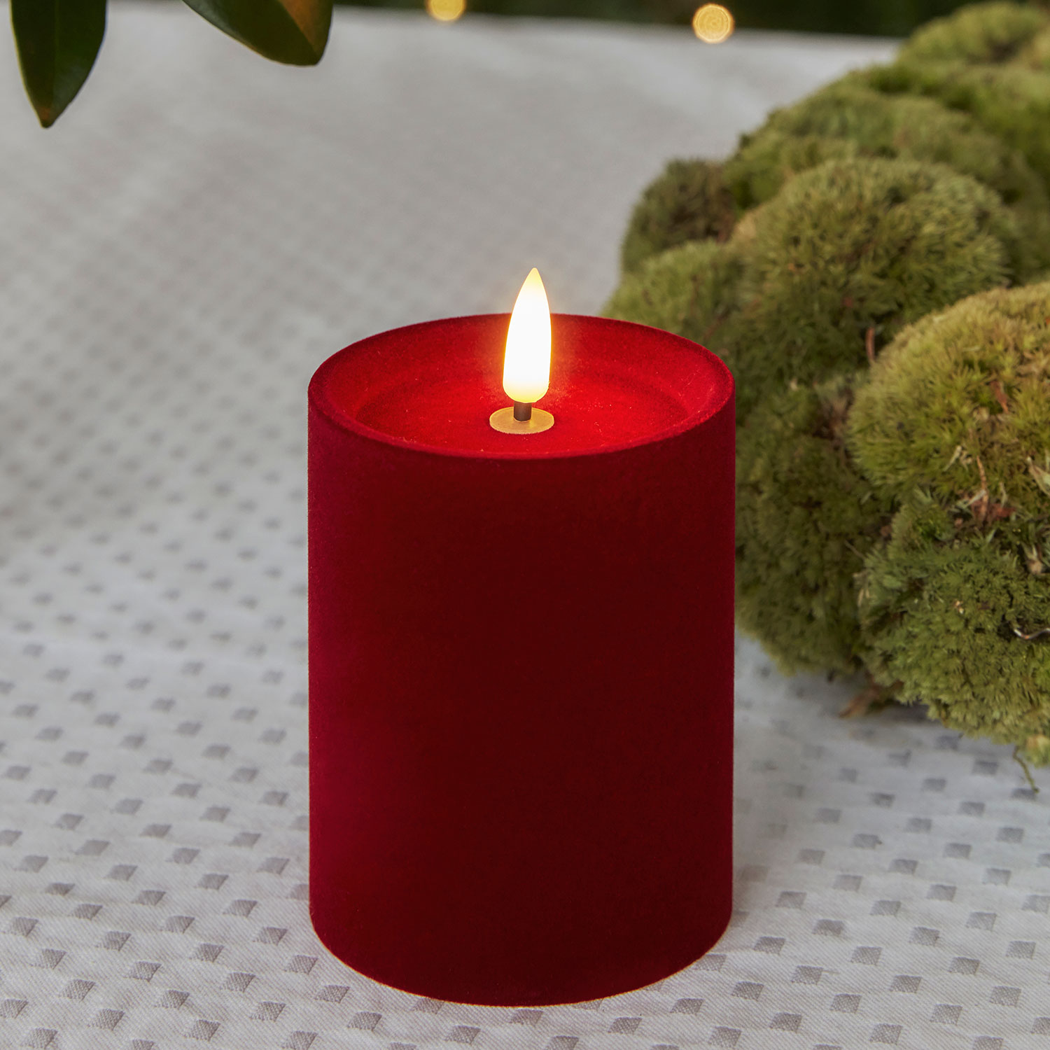 Sille Fløjl Bloklys - Ø7,5 x 10 cm, Cherry