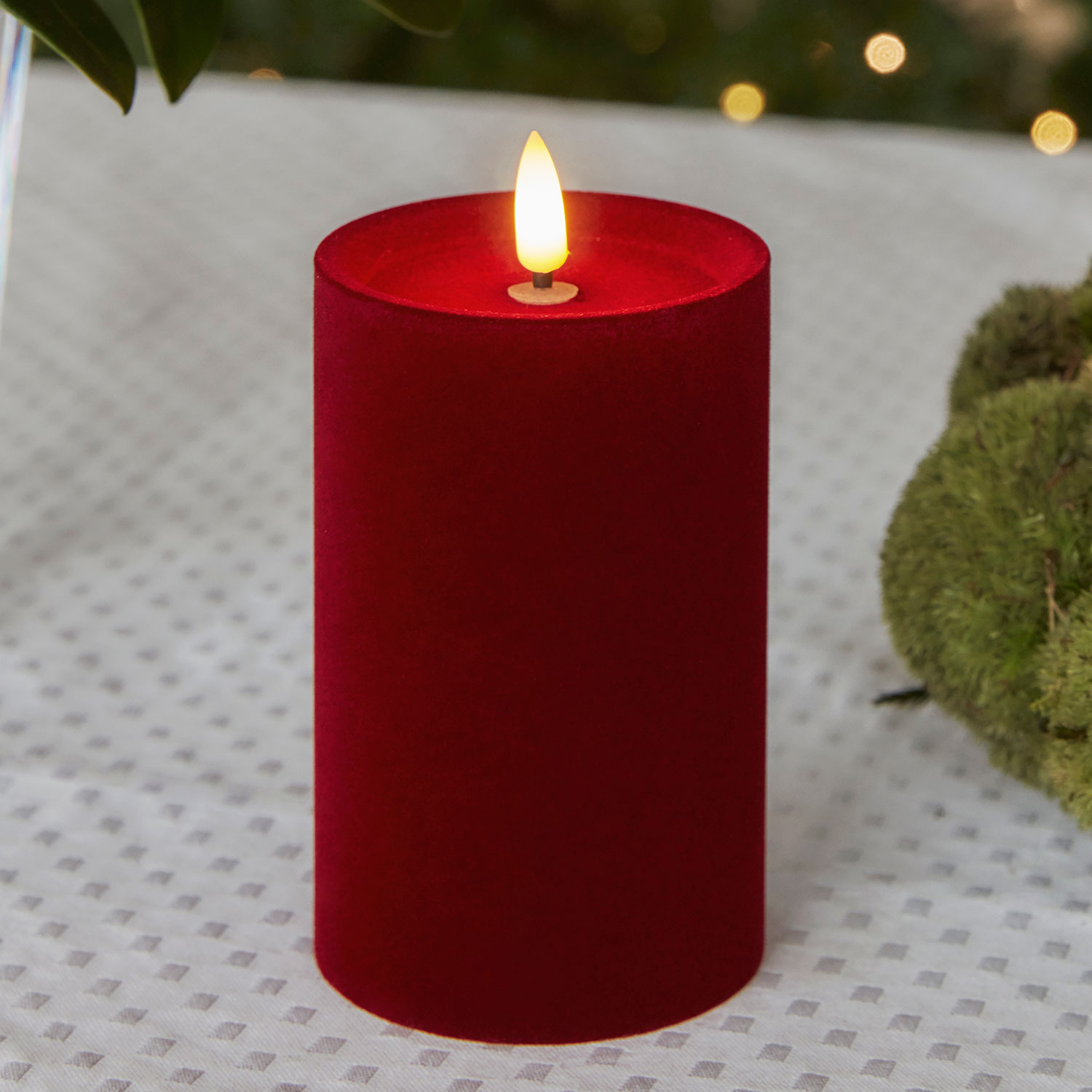 Sille Fløjl Bloklys - Ø7,5 x 12,5 cm, Cherry