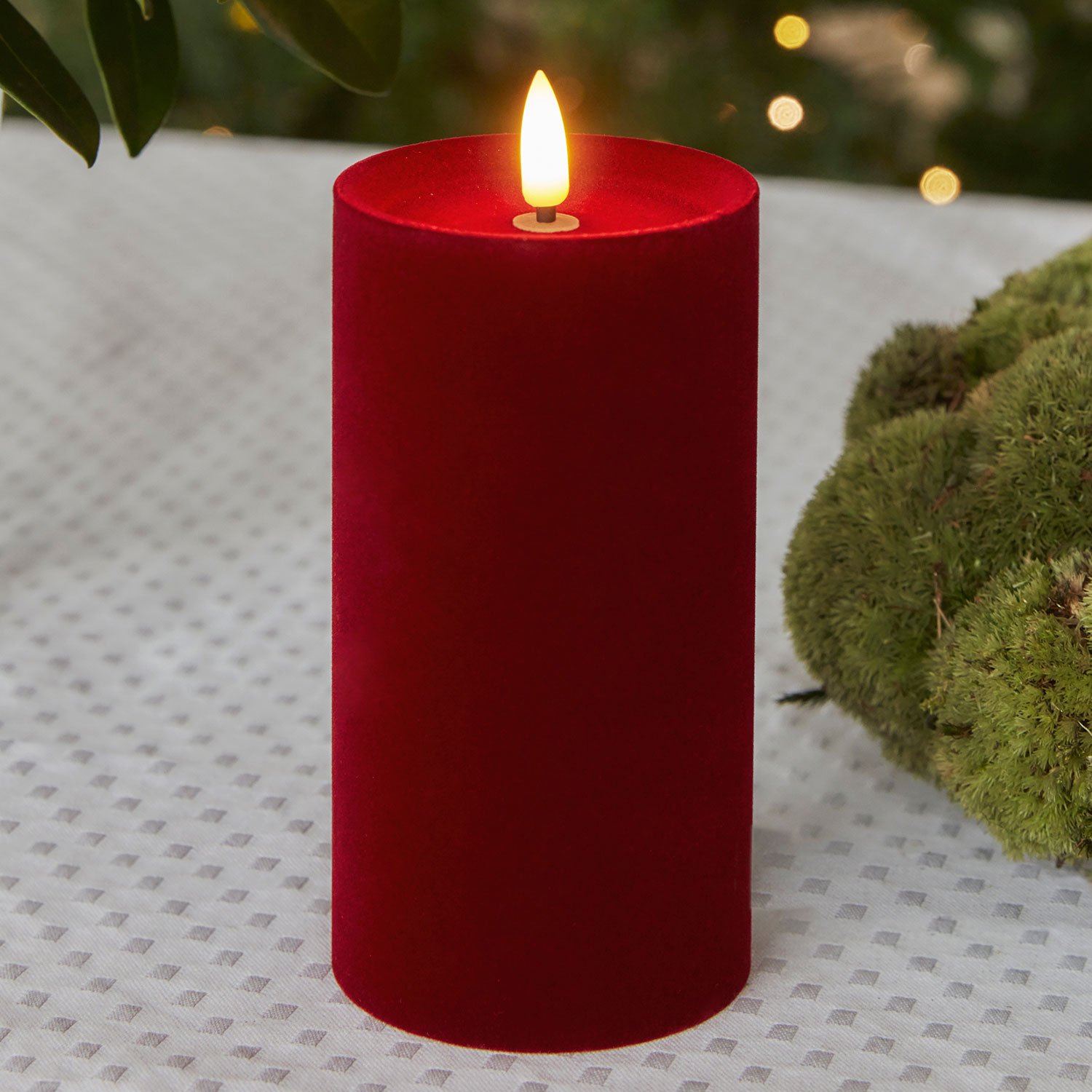 Sille Fløjl Bloklys - Ø7,5 x 15 cm, Cherry