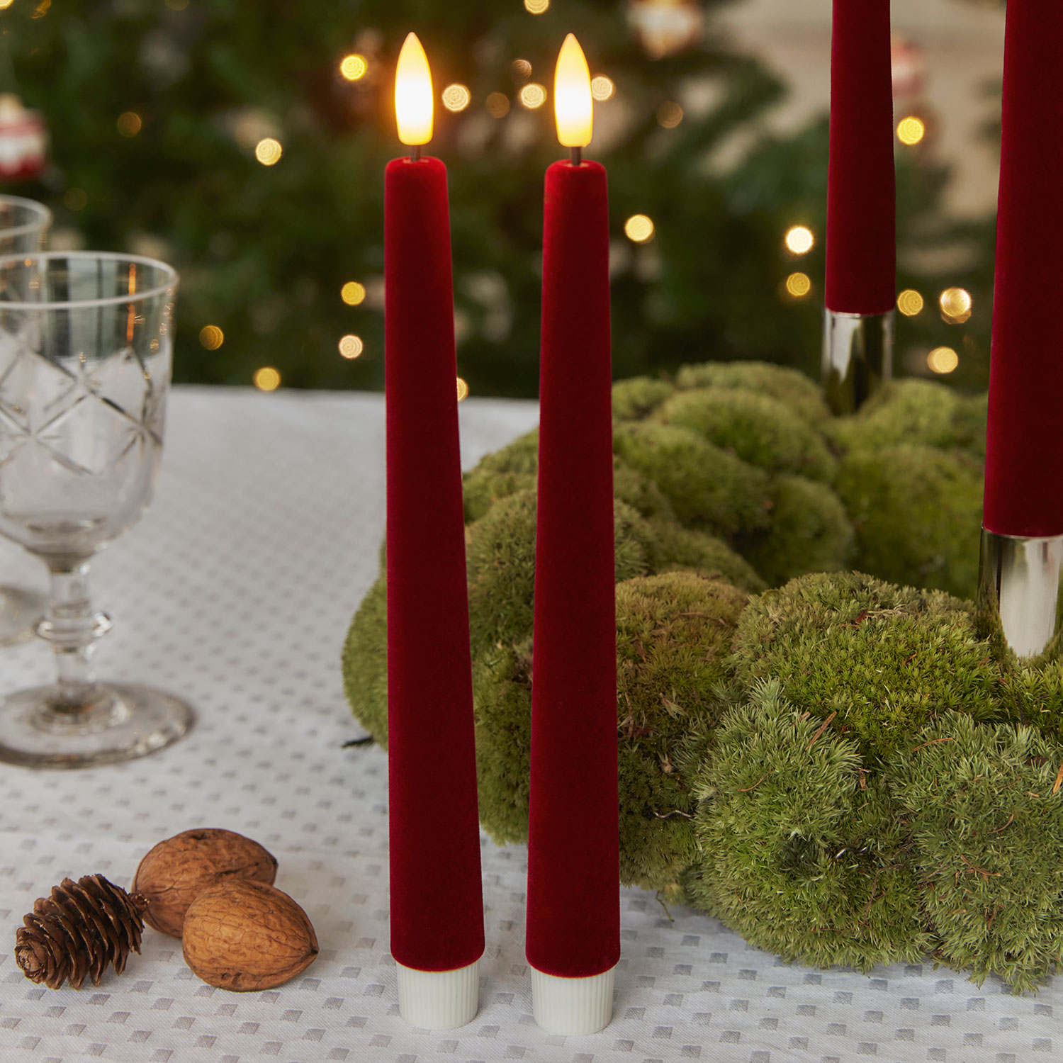 Sille Fløjl Kronelys 2-pak - Ø2 x 25 cm,, Cherry